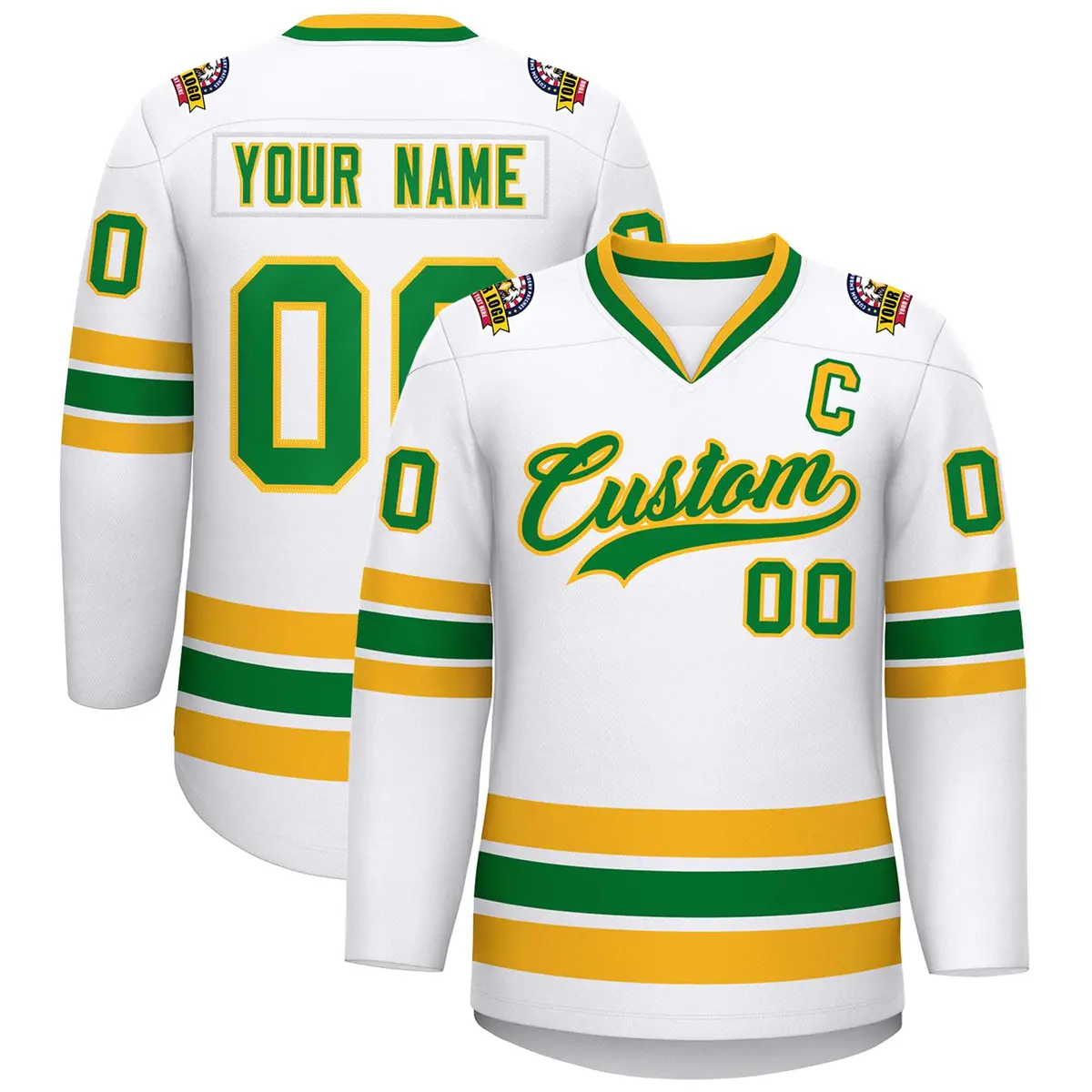 White Kelly Green-Gold Classic Hockey Jersey
