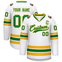 White Kelly Green-Gold Classic Hockey Jersey 1