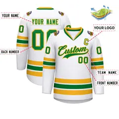 White Kelly Green-Gold Classic Hockey Jersey 2