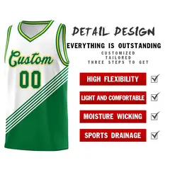 White Kelly Green Gold Diagonal Stripes Color Block Basketball Jersey 2