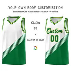 White Kelly Green Gold Diagonal Stripes Color Block Basketball Jersey 3
