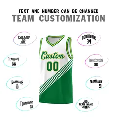 White Kelly Green Gold Diagonal Stripes Color Block Basketball Jersey 4