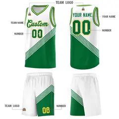 White Kelly Green Gold Diagonal Stripes Color Block Basketball Jersey 5