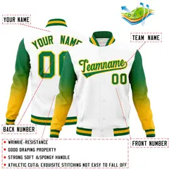 White Kelly Green Gold Gradient Varsity Raglan Letterman Jacket 2