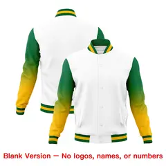 White Kelly Green Gold Gradient Varsity Raglan Letterman Jacket 7
