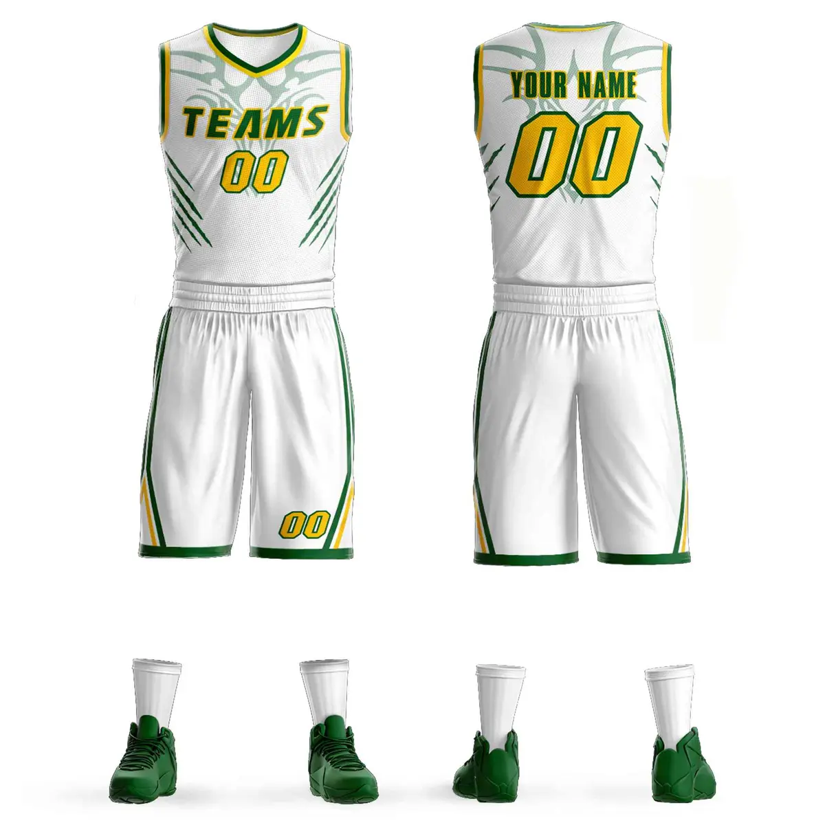 White Kelly Green-Gold Graffiti Claw Element Basketball Jersey