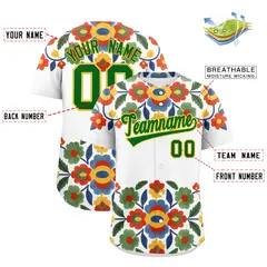 White Kelly Green Gold Graffiti Mexican Style Baseball Jersey 3