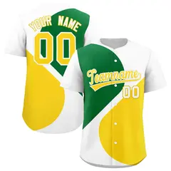 White Kelly Green-Gold Half Heart Color Block Baseball Jersey