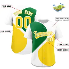 White Kelly Green-Gold Half Heart Color Block Baseball Jersey 2