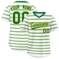 White Kelly Green-Gold Horizontal Stripe Pullover Baseball Jersey
