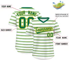 White Kelly Green-Gold Horizontal Stripe Pullover Baseball Jersey 2