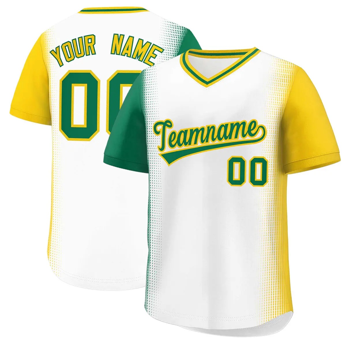 White Kelly Green-Gold Raglan Pullover Baseball Jersey
