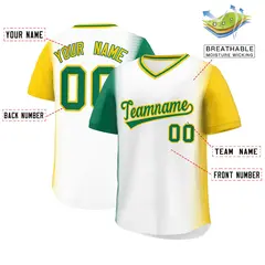 White Kelly Green-Gold Raglan Pullover Baseball Jersey 2