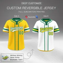 White Kelly Green Gold Reversible Two-Button Baseball Jersey 2