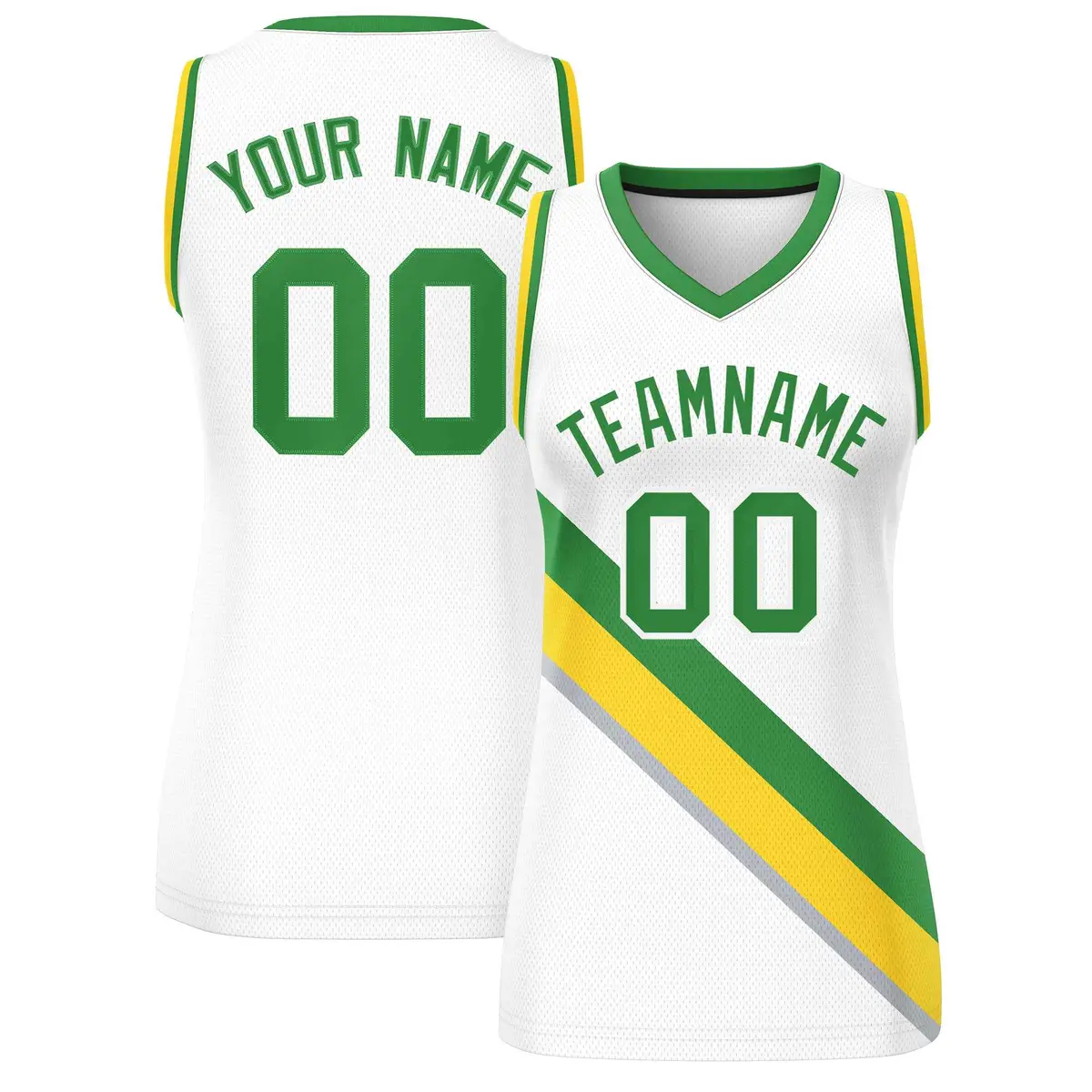 Women's White Kelly Green-Gold Slash Mesh Basketball Jersey