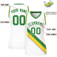 Women's White Kelly Green-Gold Slash Mesh Basketball Jersey 2