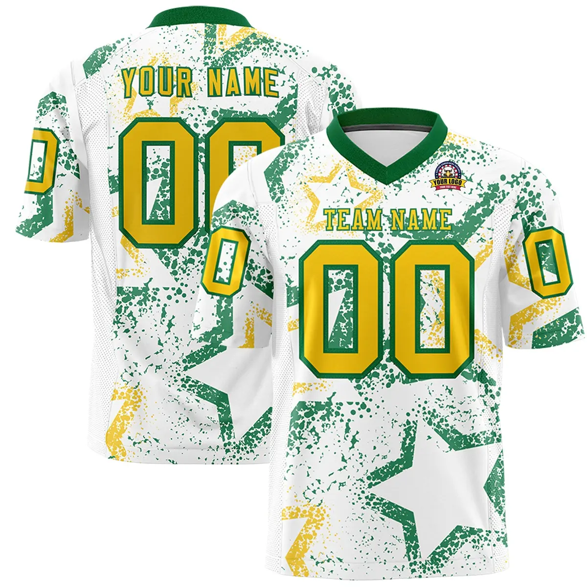 White Kelly Green-Gold Star Graffiti Football Jersey