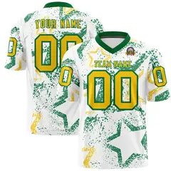 White Kelly Green-Gold Star Graffiti Football Jersey 1