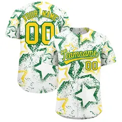 White Kelly Green Gold Star Ink Graffiti Baseball Jersey