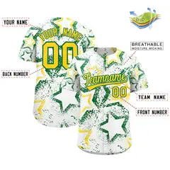 White Kelly Green Gold Star Ink Graffiti Baseball Jersey 2