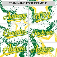 White Kelly Green Gold Star Ink Graffiti Baseball Jersey 3