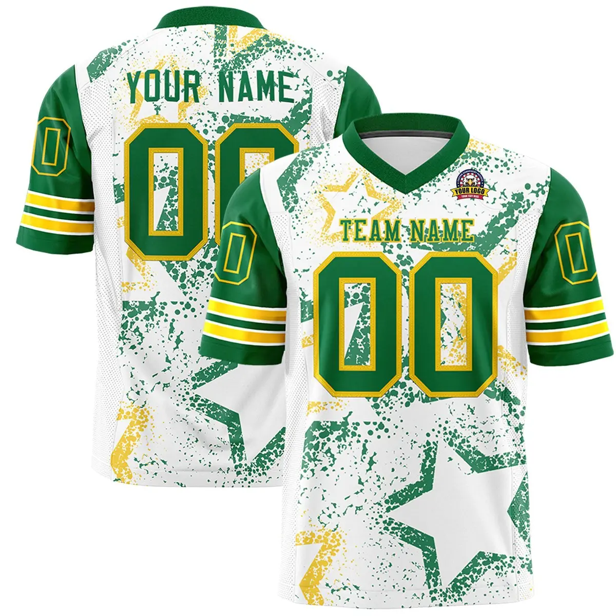 White Kelly Green-Gold Star Pattern Football Jersey