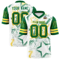 White Kelly Green-Gold Star Pattern Football Jersey