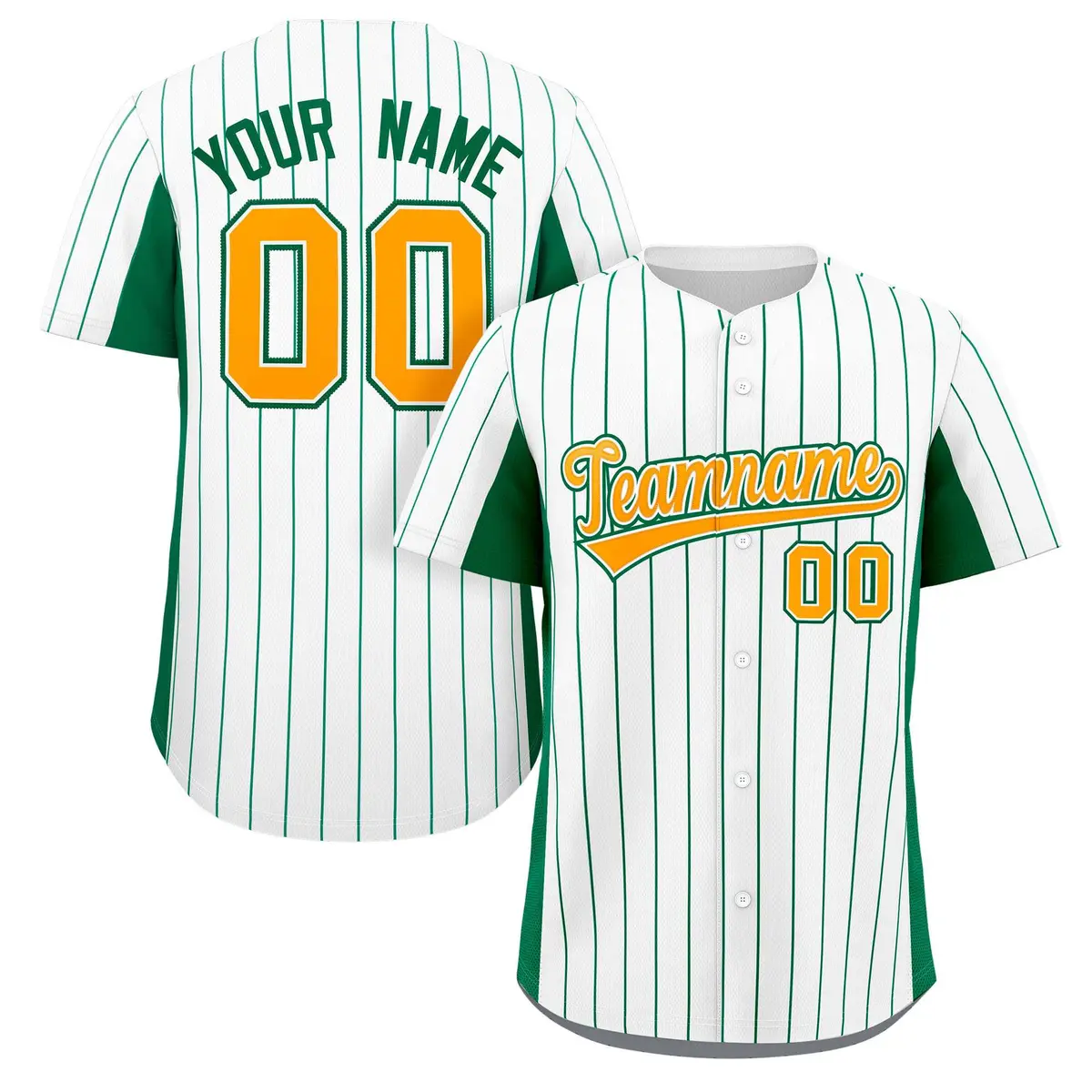 White Kelly Green-Gold Stripe Full Button Baseball Jersey