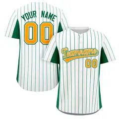 White Kelly Green-Gold Stripe Full Button Baseball Jersey