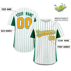 White Kelly Green-Gold Stripe Full Button Baseball Jersey 2