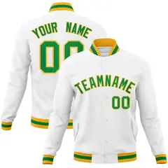 White Kelly Green-Gold Varsity Full-Snap Letterman Jacket