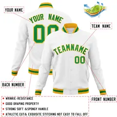 White Kelly Green-Gold Varsity Full-Snap Letterman Jacket 4