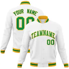 White Kelly Green-Gold Varsity Full-Snap Letterman Jacket