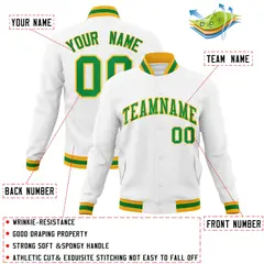 White Kelly Green-Gold Varsity Full-Snap Letterman Jacket 4
