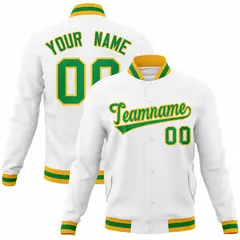 White Kelly Green-Gold Varsity Full-Snap Letterman Jacket 1