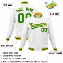 White Kelly Green-Gold Varsity Full-Snap Letterman Jacket 4