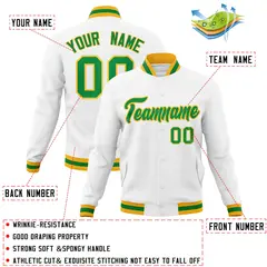 White Kelly Green-Gold Varsity Full-Snap Letterman Jacket 4