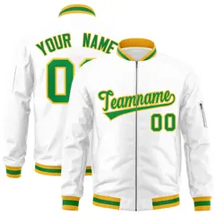 White Kelly Green-Gold Varsity Full-Zip Letterman Jacket 1