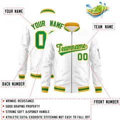 White Kelly Green-Gold Varsity Full-Zip Letterman Jacket 2