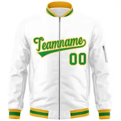 White Kelly Green-Gold Varsity Full-Zip Letterman Jacket 3