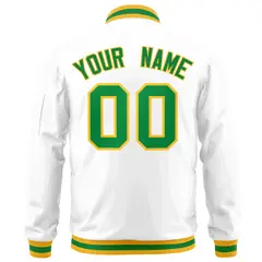 White Kelly Green-Gold Varsity Full-Zip Letterman Jacket 4
