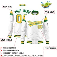 White Kelly Green-Gold Varsity Full-Zip Shoulder Color Block Letterman Bomber Jacket 2