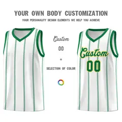 White Kelly Green Gold Vertical Stripes Basketball Jersey Set 3