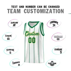White Kelly Green Gold Vertical Stripes Basketball Jersey Set 4