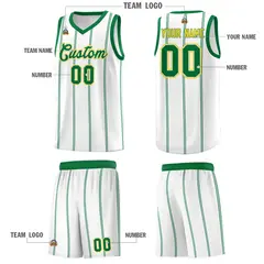 White Kelly Green Gold Vertical Stripes Basketball Jersey Set 5