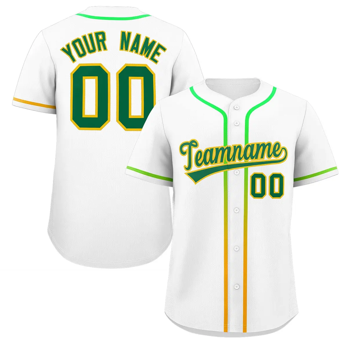 White Kelly Green Gradient Ribbed Authentic Baseball Jersey