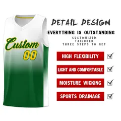 White Kelly Green Gradient Sports Basketball Jersey 2