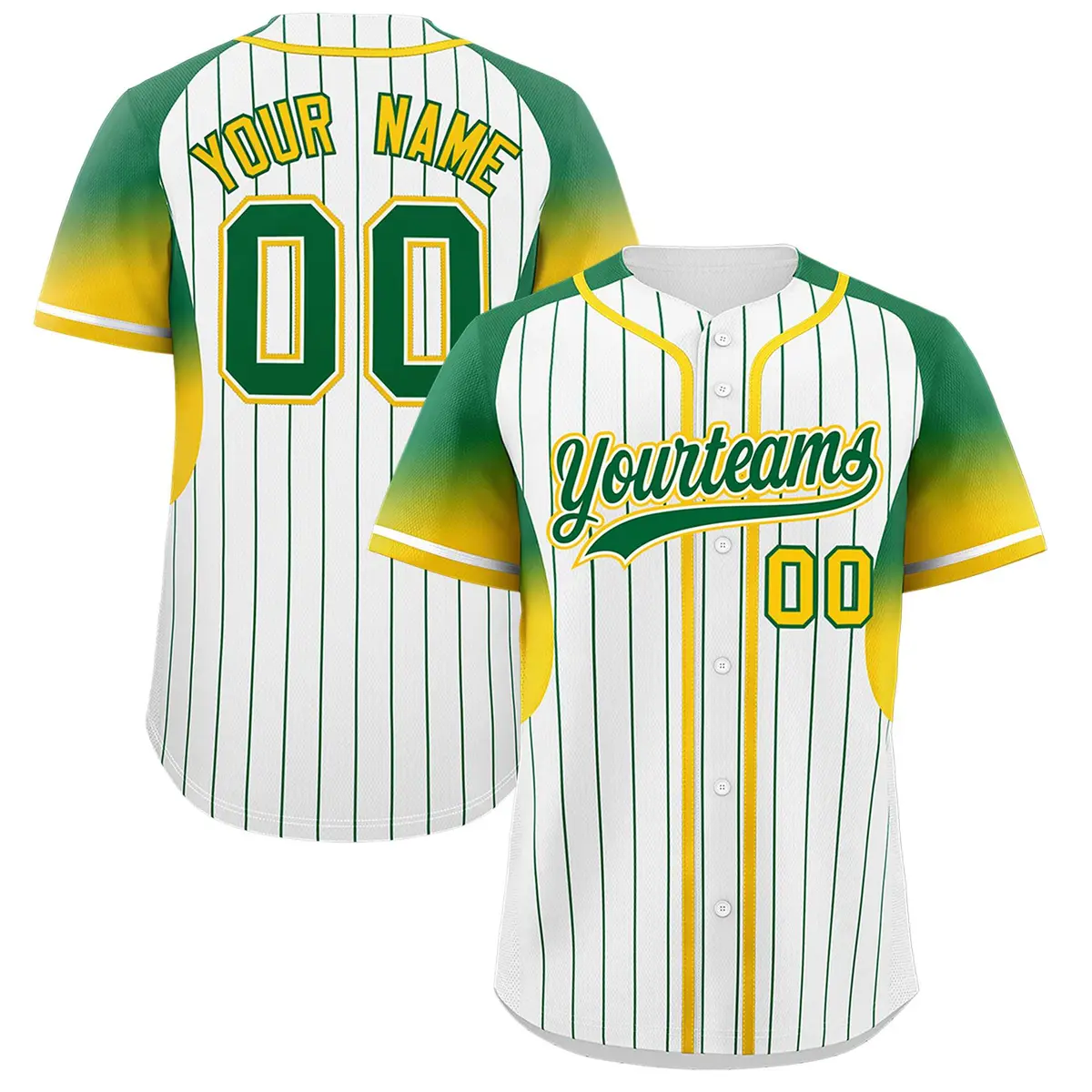 White Kelly Green Gradient Stripe Sleeves Baseball Jersey