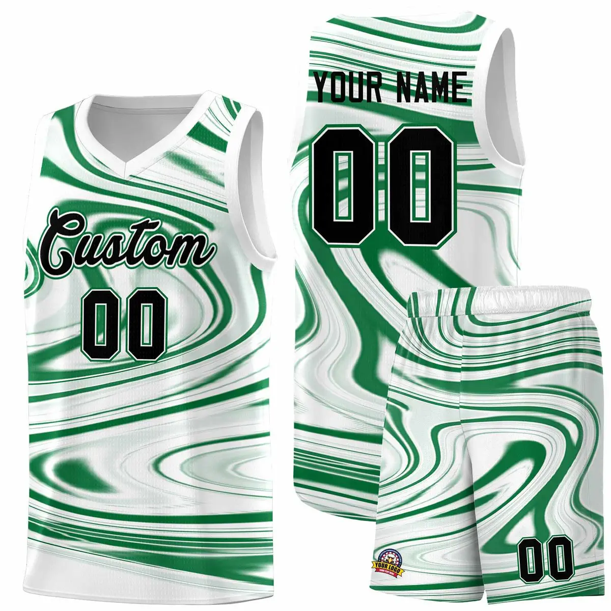 White Kelly Green Graffiti Fluids Basketball Jersey Sets