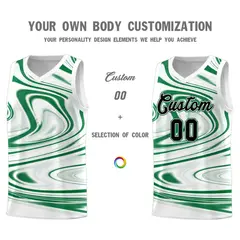 White Kelly Green Graffiti Fluids Basketball Jersey Sets 3